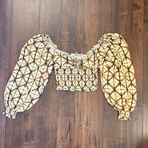 Urban Outfitters Geometric Crop Puff Sleeve Blouse